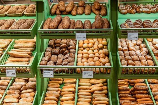 Loaves of bread are pictured at an Esselunga supermarket in Milan's Famagosta district.