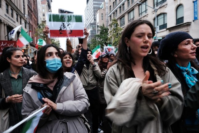 Protest in New York in solidarity with Iranian women.