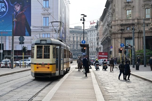 A tram in central Milan.