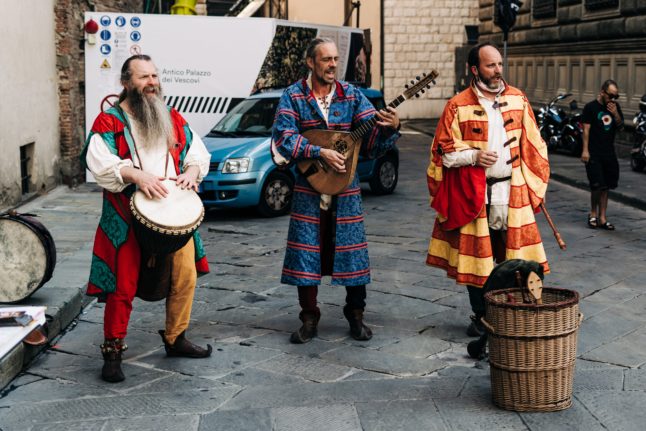 Musicians perform at a festival in Pistoia, Tuscany.