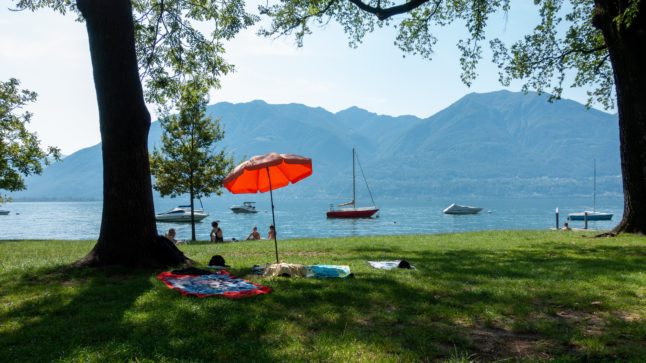 People sunbathe in Switzerland