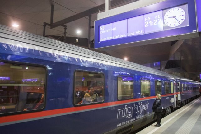 A Nighjet train from Vienna (Austria) to Venice (Italy) of the Austrian Federal Railways (OeBB).