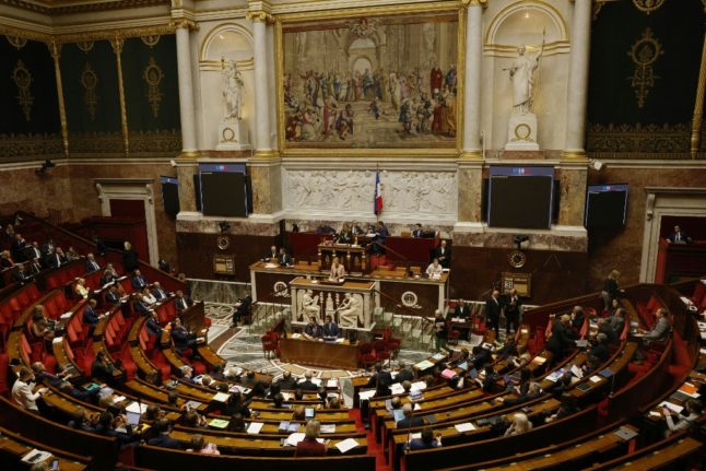 General view of the Hemicycle, the debating room for MPs in France's National Assembly