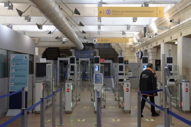 Pictured are security and passport control gates.