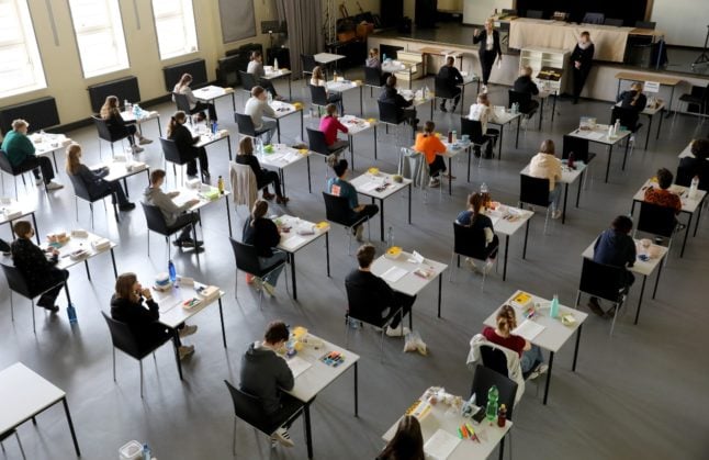 Students sit a school-leaving or Abitur exam in Rostock.