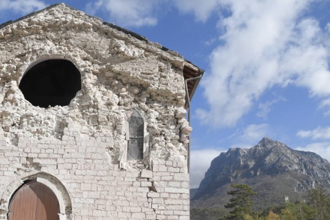 Church damaged by 2016 Ussita earthquake.