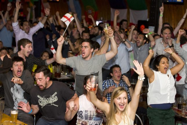 England fans celebrating a goal