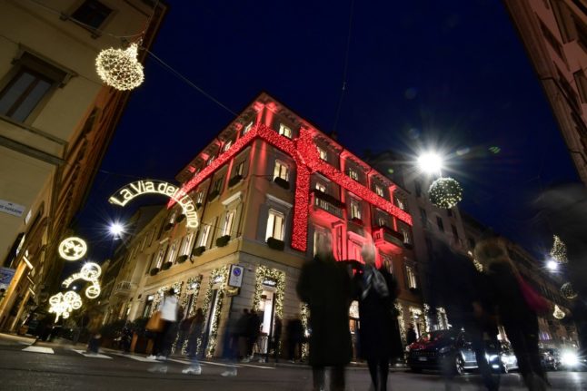 Christmas lights in the streets of central Milan