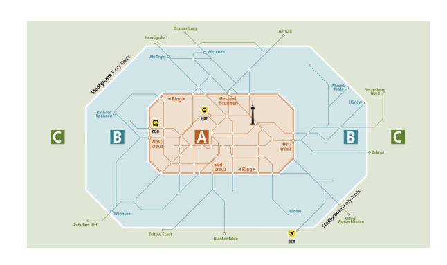 The graphic shows the ABC zones in Berlin. The €29 ticket is for the AB zone. S
