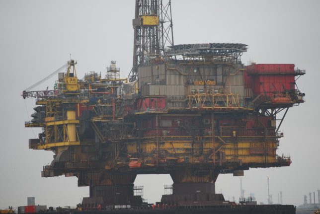 Pictured is an oil rig.
