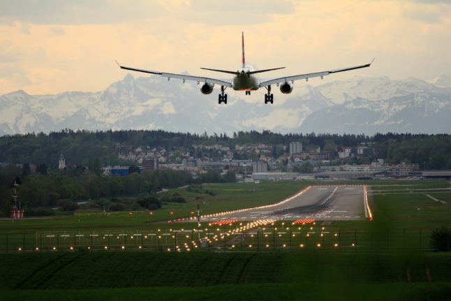 A Swiss plane landing in Zurich.