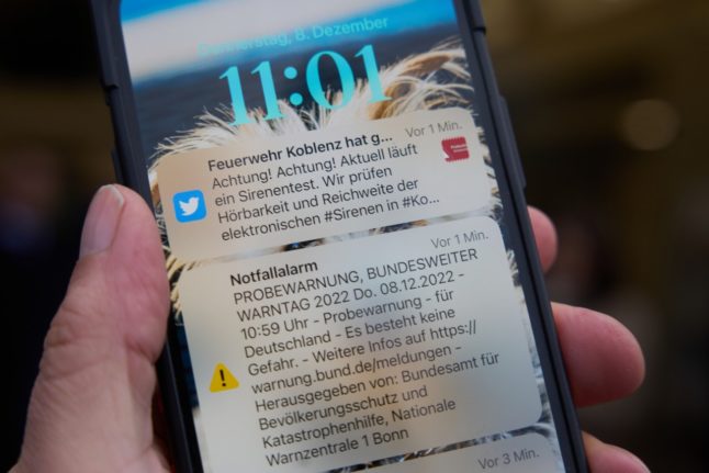 Warning alert on German phone