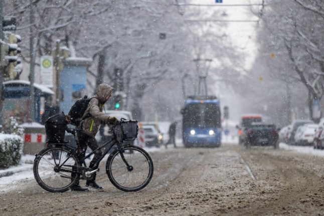 Woman in snow in Munich