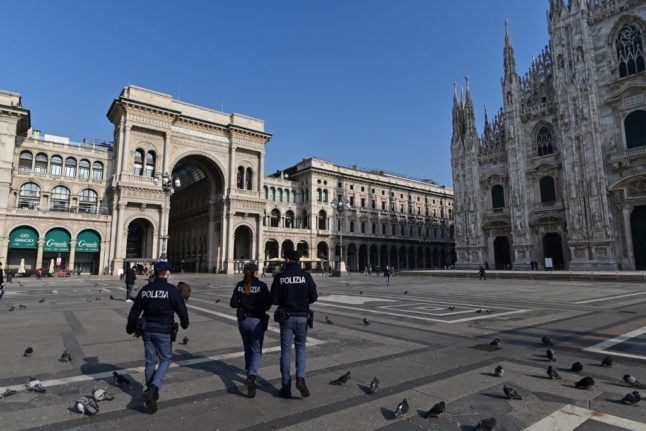 Police officers in Milan's Piazza Duomo