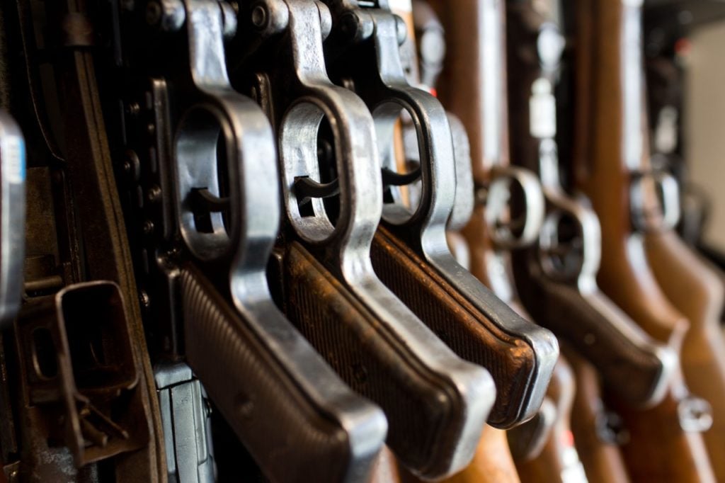 Assault rifles from World War II in the armoury of the State Criminal Police Office (LKA) in Rampe, Mecklenburg-Western Pomerania.