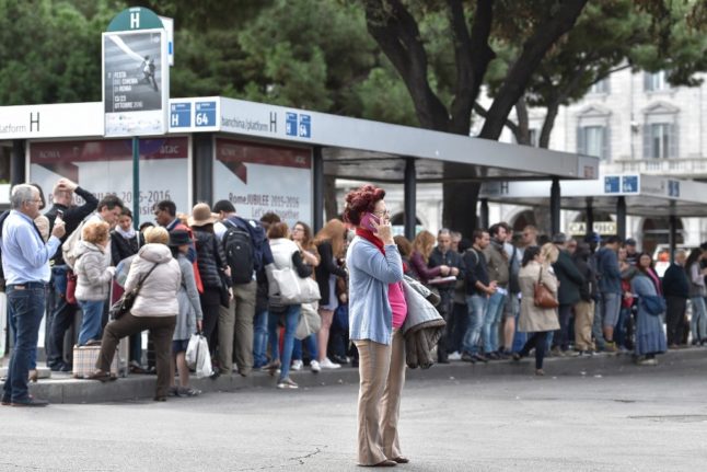 Crowded bus station in Rome