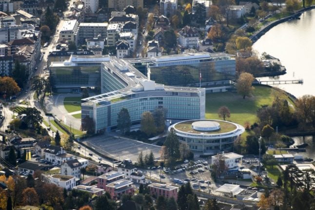 This aerial photo taken from the Mont-Pelerin, on November 20, 2016 shows the headquarters of the Swiss food and drink giant Nestle in Vevey, western Switzerland.