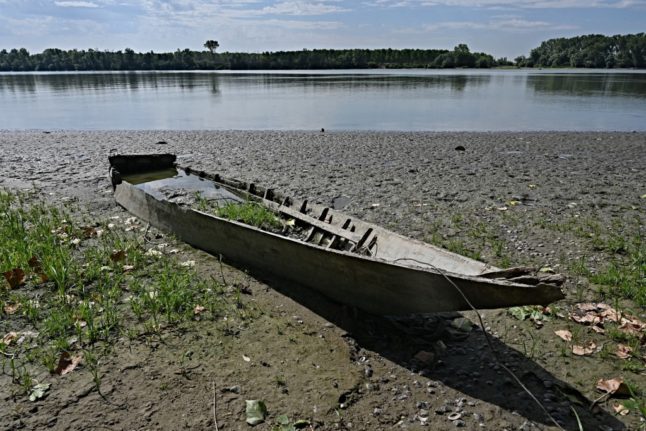 A parched Po River due to drought in northern Italy 