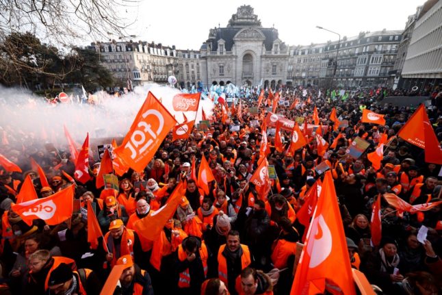 rally called by French trade unions in Lille