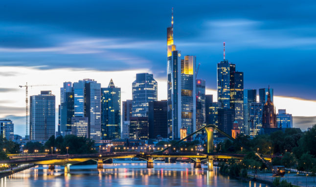 The skyline of Frankfurt am Main - featuring many international banks.
