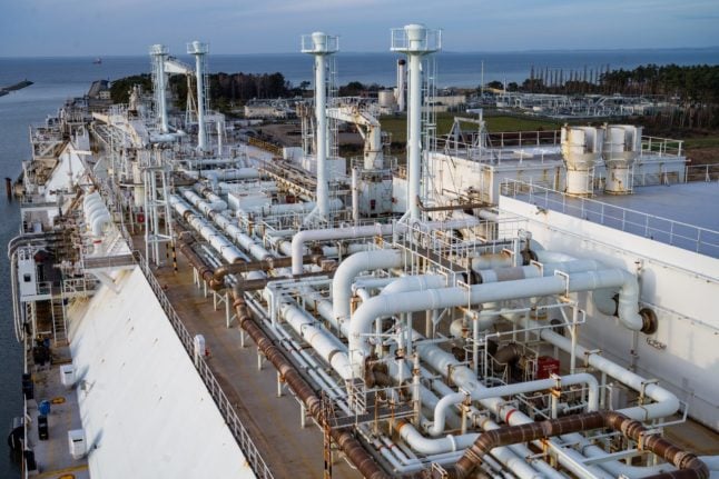 A tanker loaded with liquefied natural gas (LNG) at the floating LNG terminal 