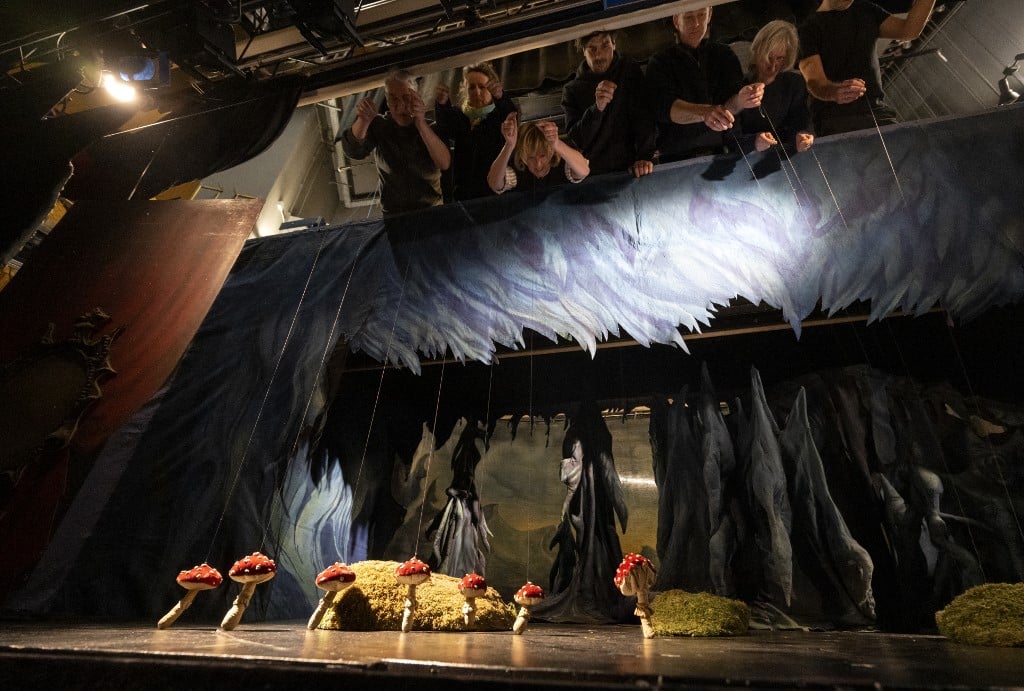 Puppeteers rehearse prior the Snow White fairytale puppet show at the UNESCO recognized Salzburg Marionette Theatre in Salzburg