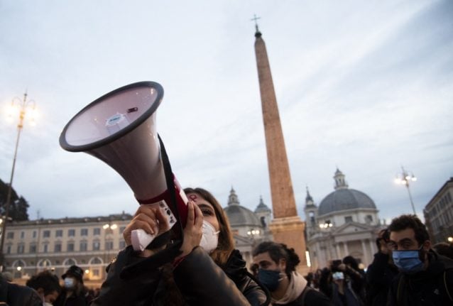 Protesters at a 2020 march against gender-based violence in Rome.