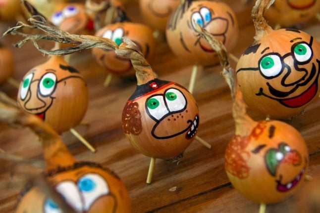 Characters made with onions are displayed during the traditional one-day Zibelemarit (onion market), in 2008 in Bern.