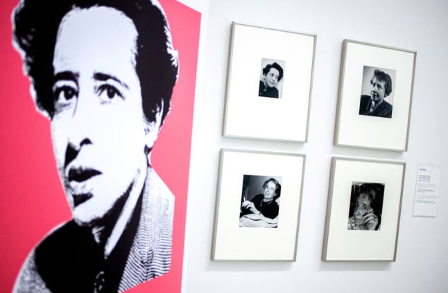Various portraits of publicist Hannah Arendt taken by photographer Fred Stein hang in the Sprengel Museum in Hannover.