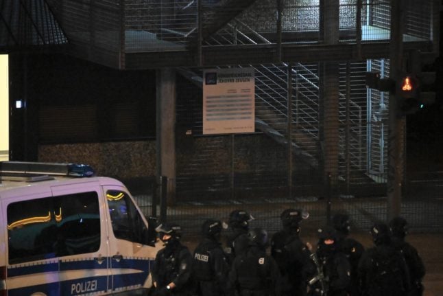 Police at the scene in Hamburg.