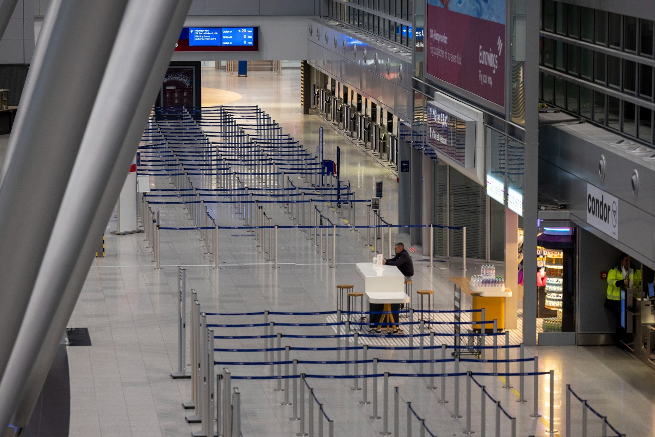 A cleaner at Düsseldorf Airport on Monday.