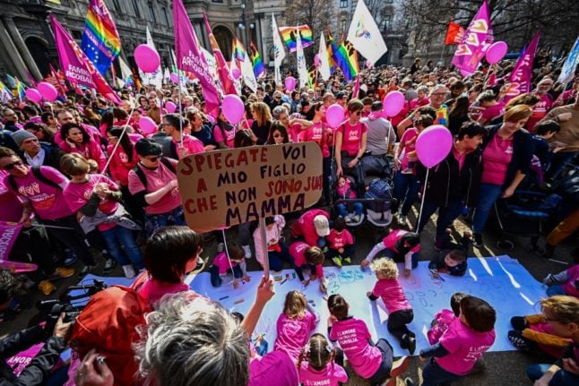 Protesters gather in Milan as Italy limits same-sex parents' rights