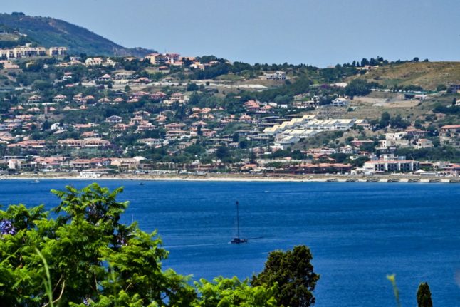 A view of the Strait of Messina separating Sicily from Calabria