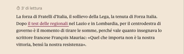 Screengrab from Il Sole 24 Ore newspaper