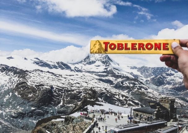 The Toblerone bar placed against the Matterhorn mountain in Switzerland.