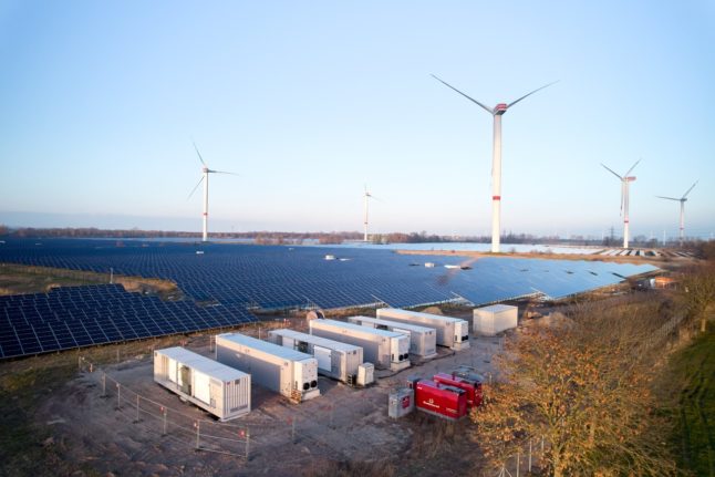 A wind and solar farm in Büttel, Schleswig-Holstein. 