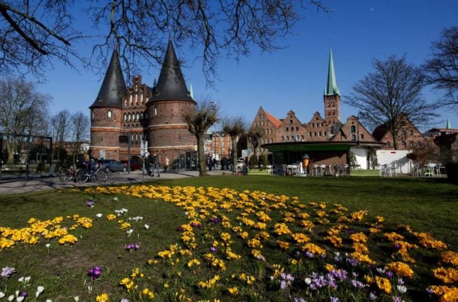 Spring flowers at the medieval gates of Lübeck