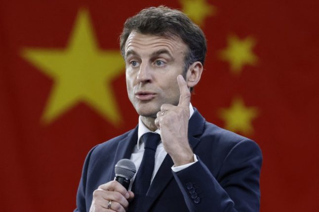 French President Emmanuel Macron speaking in China