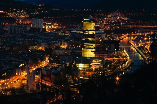 Aerial view of Bilbao by night