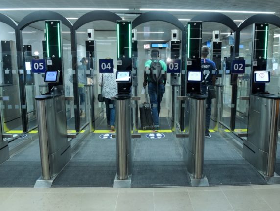 Passport control gates.