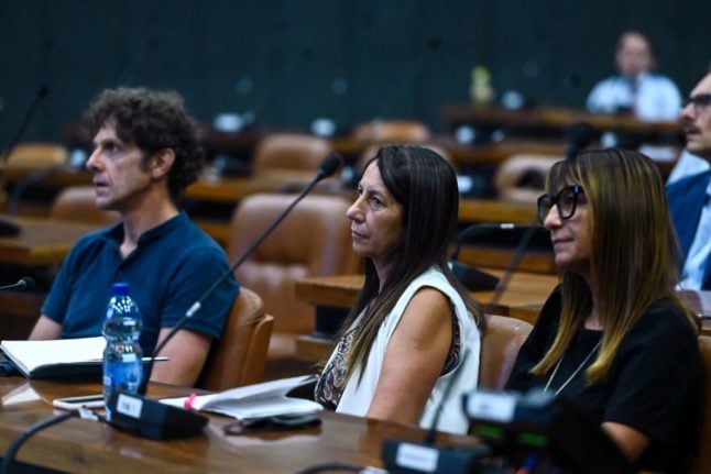 Egle Possetti (C), at the first hearing of the Morandi bridge collapse trial on 7 July, 2022. 