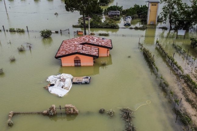 Aerial view of a flooded area in Emilia Romagna