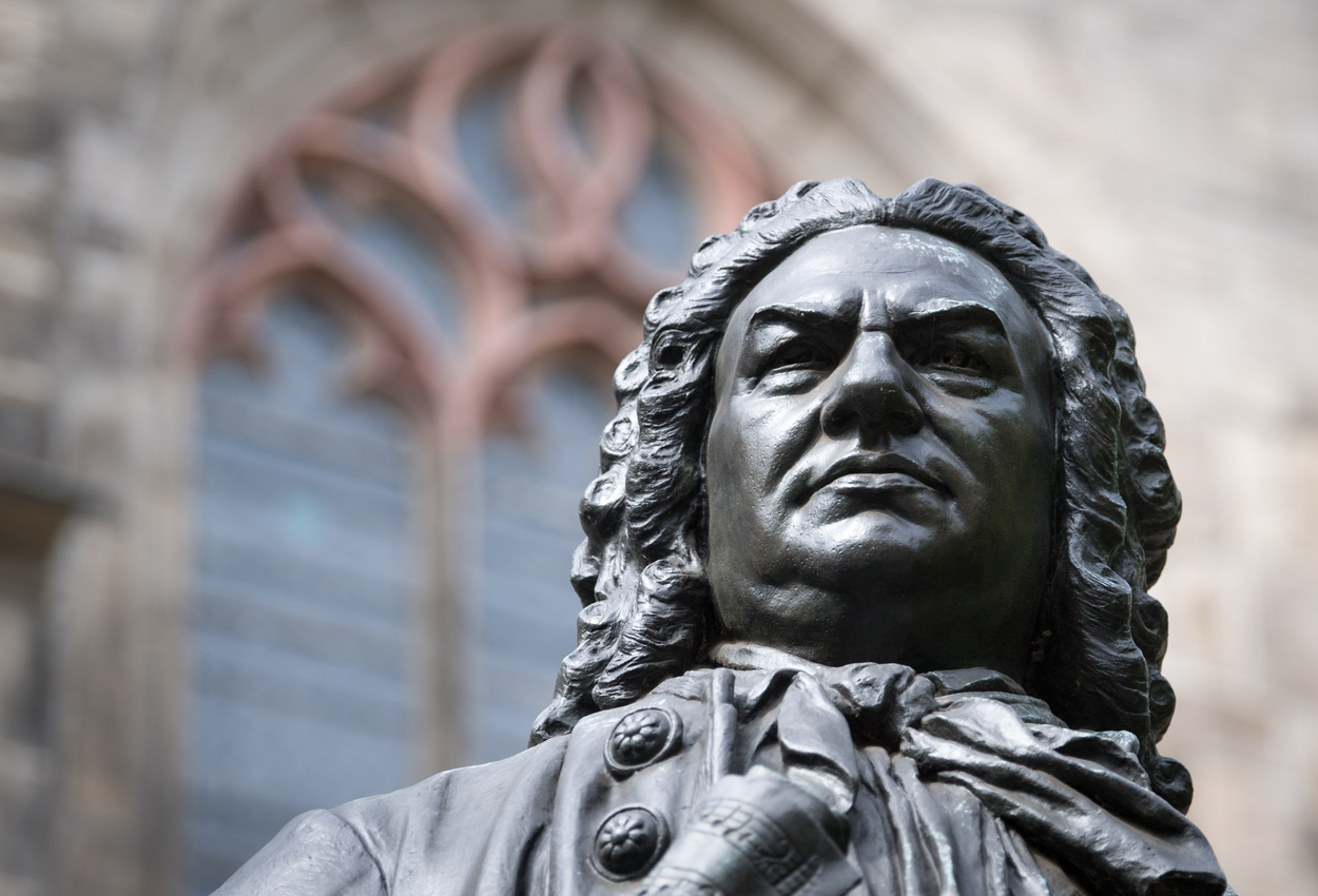 Monument of the composer Johann Sebastian Bach in front of St Thomas Church in Leipzig