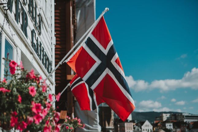 Pictured are Norwegian flags in Bergen.