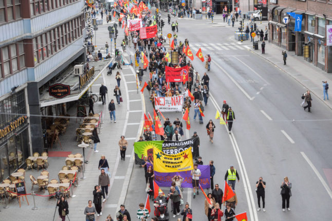 Hundreds march in Stockholm against Nato and Sweden's new anti-terror laws