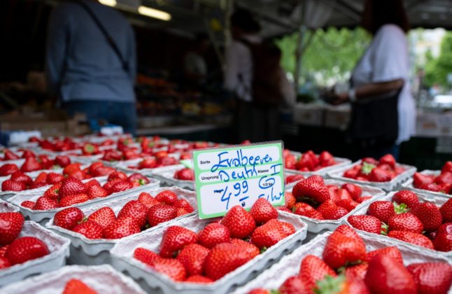 Strawberries on display at a market in Munich.