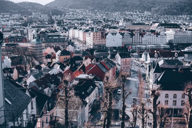Pictured is the city of Bergen from above.