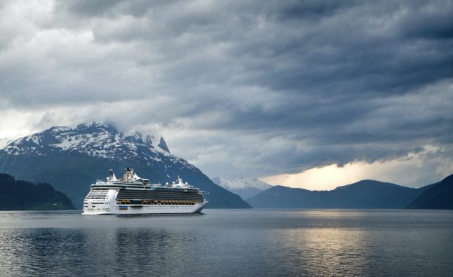 Pictured is a cruise ship in Norfjord.