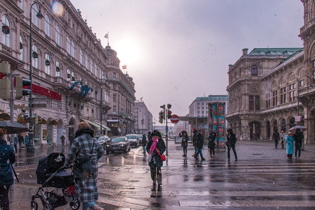 A street in Vienna in the rain.