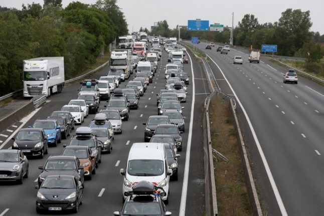 Motorists drive on the A10 motorway between Saint-Andre-de-Cubzac and Bordeaux, southwestestern France